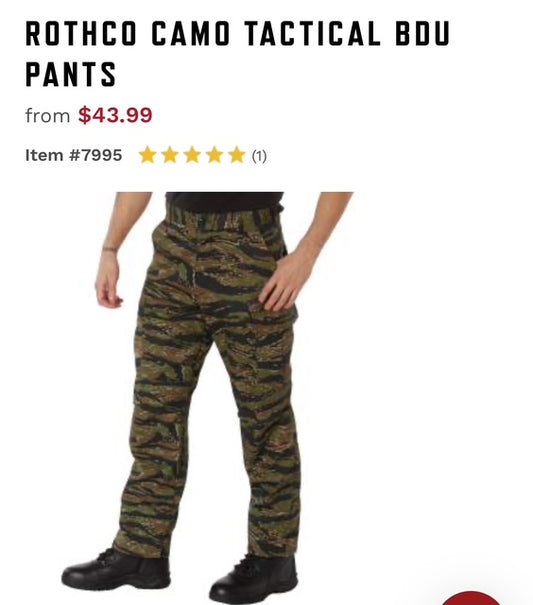 Rothco Camo Tactical BDU pants with zipper